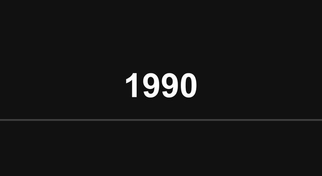 1990 minimalist animation white text title card on solid black background