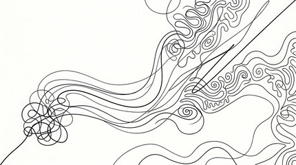 Fototapeta premium An intricate hand-drawn abstract illustration featuring flowing and swirling black lines on a clean white background, creating a dynamic and artistic monochromatic doodle.