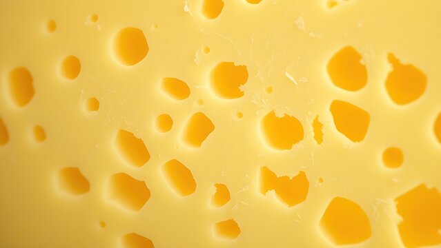 crosssection. Extreme close-up of a cheese cross-section showing its pale yellow interior and tiny holes. menu design, packaging mockups, designed for culinary blogs and recipe cards for restaurants.