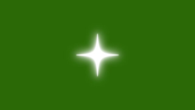 Sparkling star twinkling animation, white cartoon doodle stars blinking with glowing light beams, flat vector glitter effect on green screen, seamless festive overlay