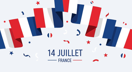 Fototapeta premium French National Day Celebration 14 Juillet with Flag Bunting and Confetti