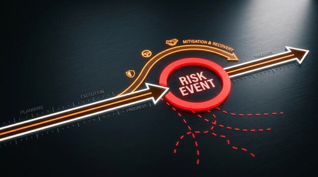 Risk management concept with project timeline and mitigation strategy
