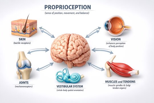Proprioception explained: brain skin joints inner ear eye muscles with movement