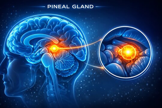 Human brain pineal gland anatomy illustration with illustration, consciousness