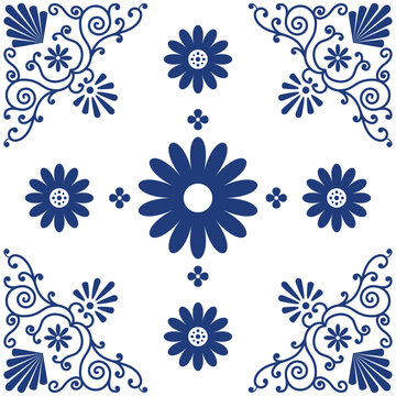 Vector floral tile design with a summery feel and classic ornaments. A tribute to Mexican Talavera that brings authenticity and charm to your decorative design projects.