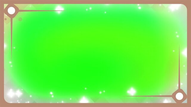 Green gradient background with sparkles and brown border frame for text or image overlay in a decorative template