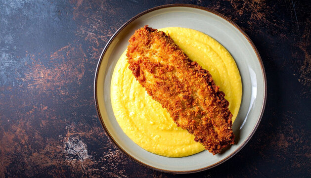 Bahamian Fried Fish with Grits on Dark Background