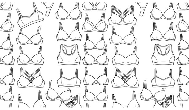 Minimal bra seamless pattern vector lingerie outline repeat background