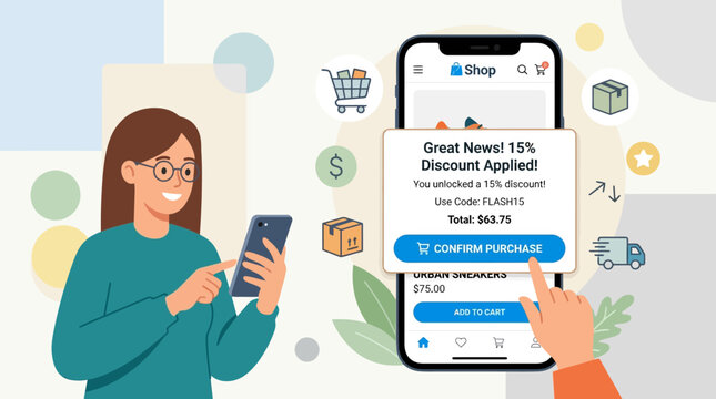 Ecommerce Purchase Confirmation Popup with Discount Offer on Shopping App