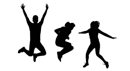 Fototapeta premium Three silhouettes jumping with joy isolated on transparent background, Vector