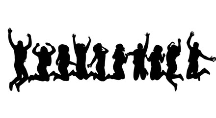 Obraz premium People jumping and celebrating together isolated on transparent background, Vector
