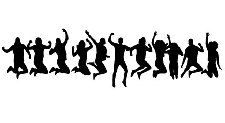 Obraz premium Silhouette people jumping together happily isolated on transparent background, Vector