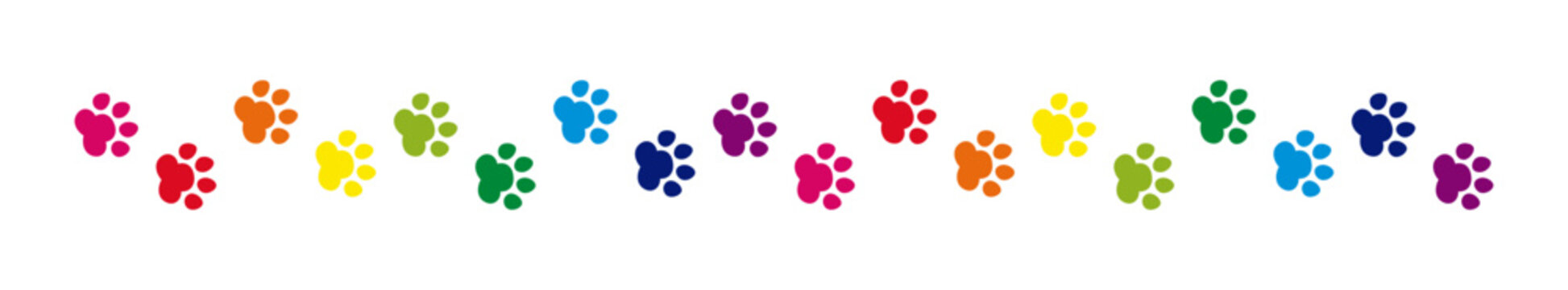 Colorful paw print pattern set, rainbow pet footprint icons for playful design