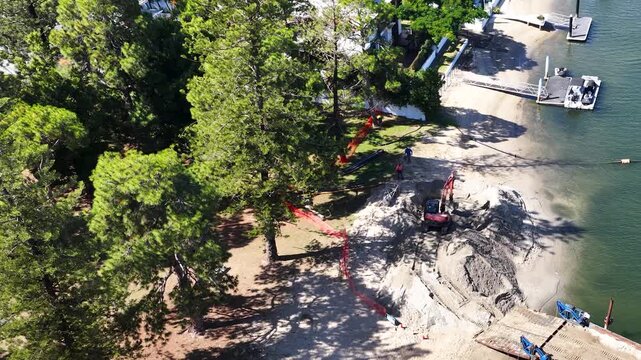 Aerial View of Excavator Performing Beach Nourishment on Gold Coast Shoreline
