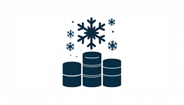 Illustration of three stacked cylinders with snowflakes above