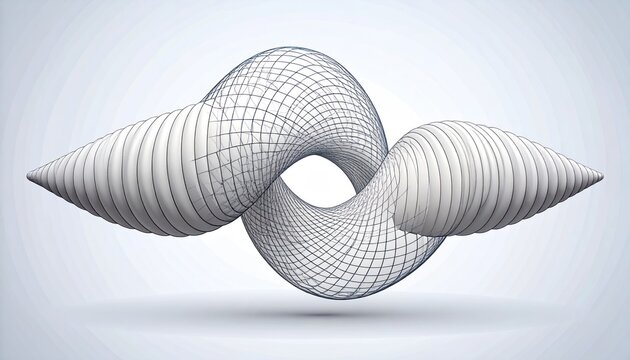 3D-rendered, abstract structure resembling a Mobius strip, gray tones