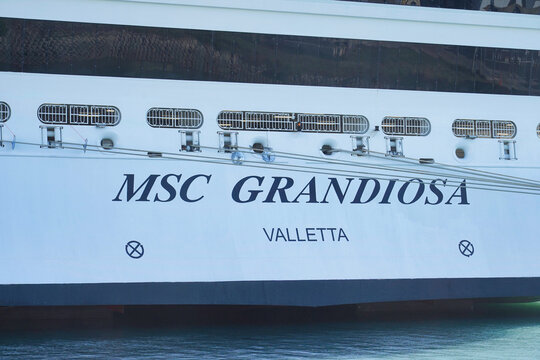 The aft of the MSC Grandiosa cruise ship in Port Canaveral, Florida on December 27, 2025.