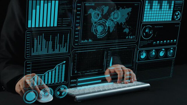 Engaging visual representation of business analytics with interactive data elements. Ideal for illustrating corporate decision-making and data-driven strategies. Cipher