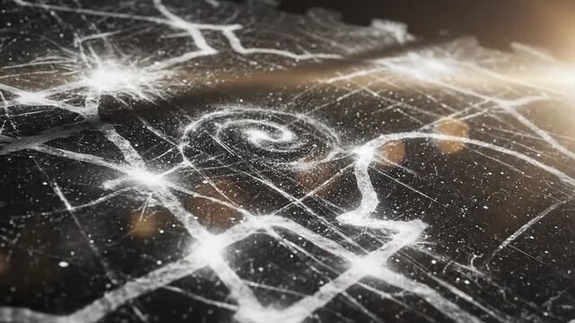 Abstract Glowing Neural Network on Scratched Film Texture Background