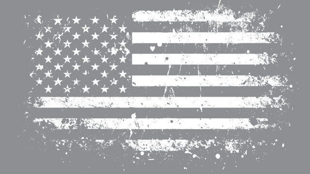 Grunge USA flag with cracked distressed vintage texture Black and white American flag with rough grunge effect