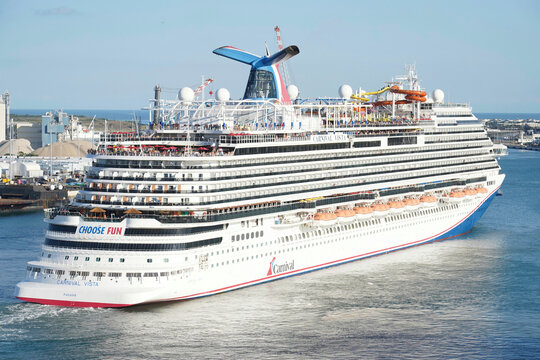 A view of the Carnival Vista cruise ship leaving the port in Port Canaveral, Florida on December 27, 2025.