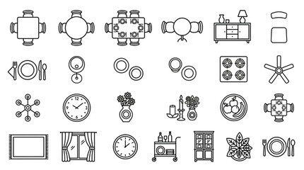 Collection of top down furniture and home decor icons. © Moni
