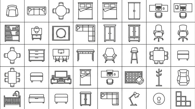 Collection of Architectural Furniture Symbols for Floor Plans.