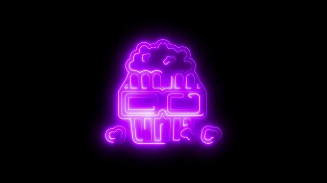 Neon purple robot glowing purple neon lines futuristic technology symbol on black background
