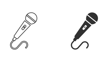 Classic handheld microphone outline and solid black vector icon symbolizing sound recording public speaking and broadcast media © Mystic