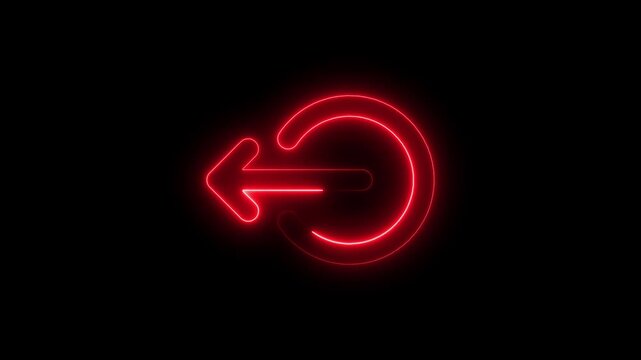 Red neon loading with arrow spinning in a circle on black background indicating progress or refresh