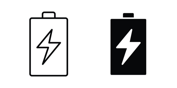 Battery icon vector glyph and thin stroke collection