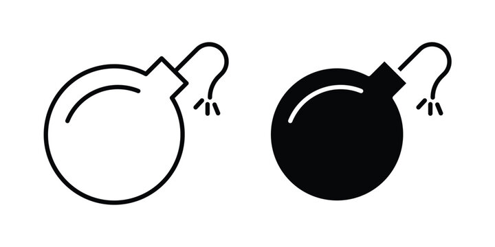 Bomb icon vector glyph and thin stroke collection