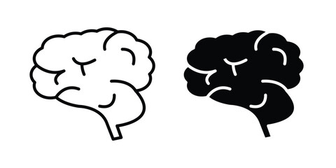 Brain icon vector glyph and thin stroke collection © Pop