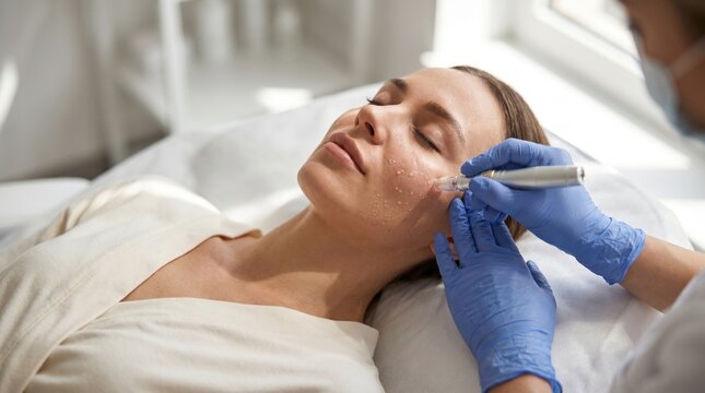 Close-Up Of Woman Receiving Microneedling