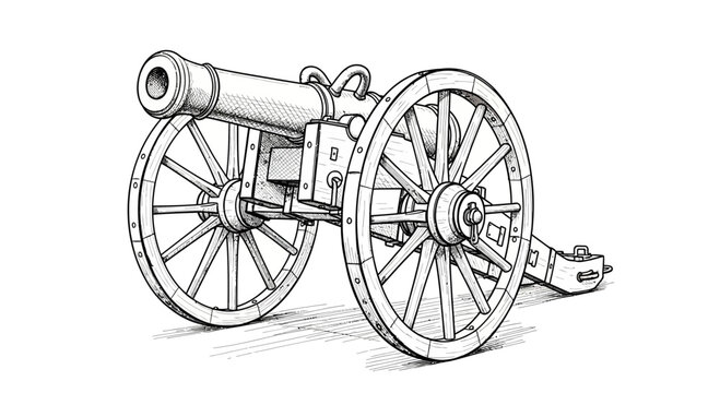 Vintage Cannon Illustration on White Background
