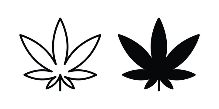 Cannabis icon vector glyph and thin stroke collection