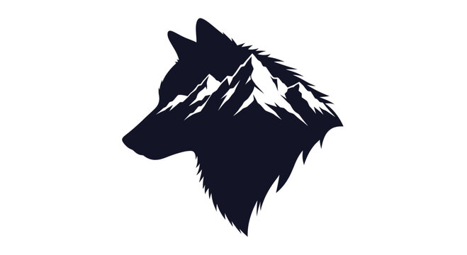 Wolf Head Silhouette with Mountain Landscape Inside