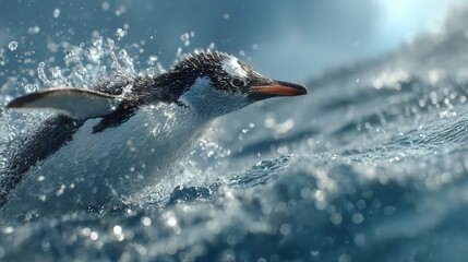 Obraz premium Flying Penguin Splash / 飛び散る水とペンギン