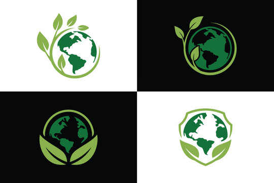 Earth Globe And Leaf Ecology Protection For World Environment Company Logo Icon Design