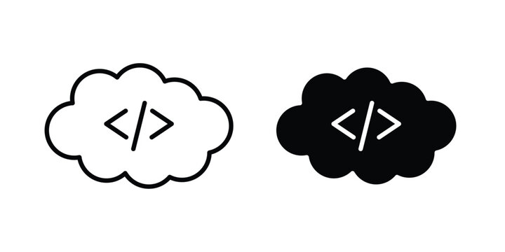 Cloud code icon vector glyph and thin stroke collection