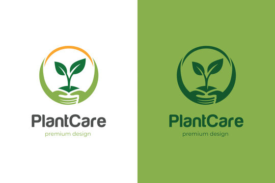 Hand Nurturing Plant Sprout Circular Care For Environment Company Logo Icon Design. hands holding a growing sprout concept logo template