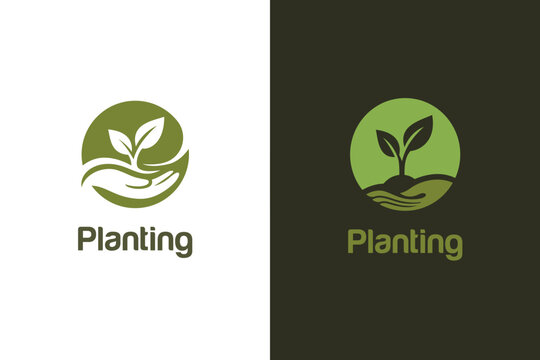 Hand Holding Plant Sprout Circular Negative Space For Agriculture And Ecology Logo Icon Design
