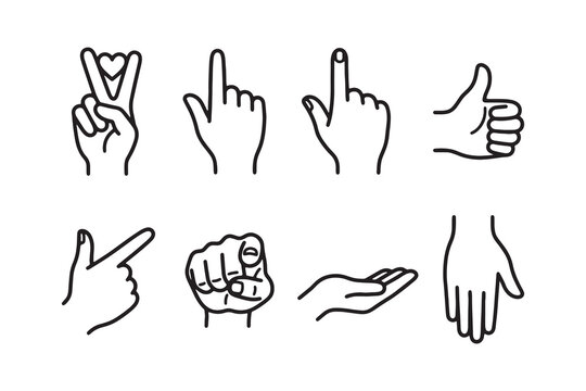 Set of hand gesture icons showing various positive and common signals