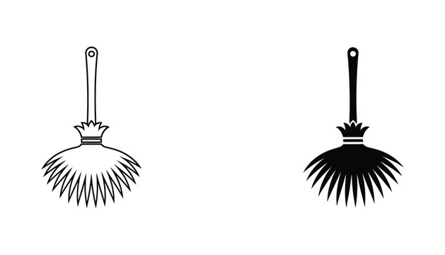Feather duster cleaning tool vector icon set in minimalist outline and solid style for home cleaning and housekeeping services