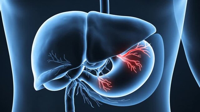 Human Liver Anatomy X-ray Scan Medical Illustration