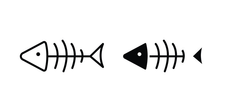 Fish bones icon vector glyph and thin stroke collection