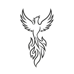 Obraz premium Phoenix bird rising from flames, mythical creature, vector art