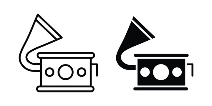 Gramophone icon vector glyph and thin stroke collection