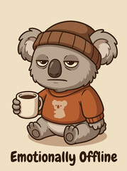 Naklejka premium Koala wearing brown hat and sweater.