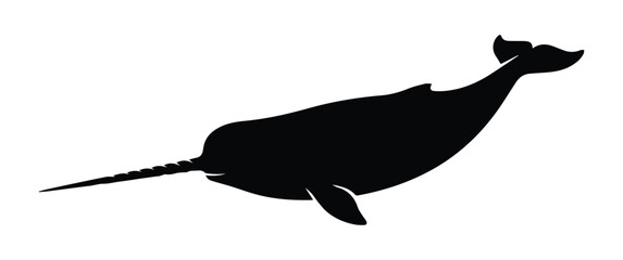 Narwhal with horn Shape Icon Silhouette Vector black design on a white background © 4k Vectors